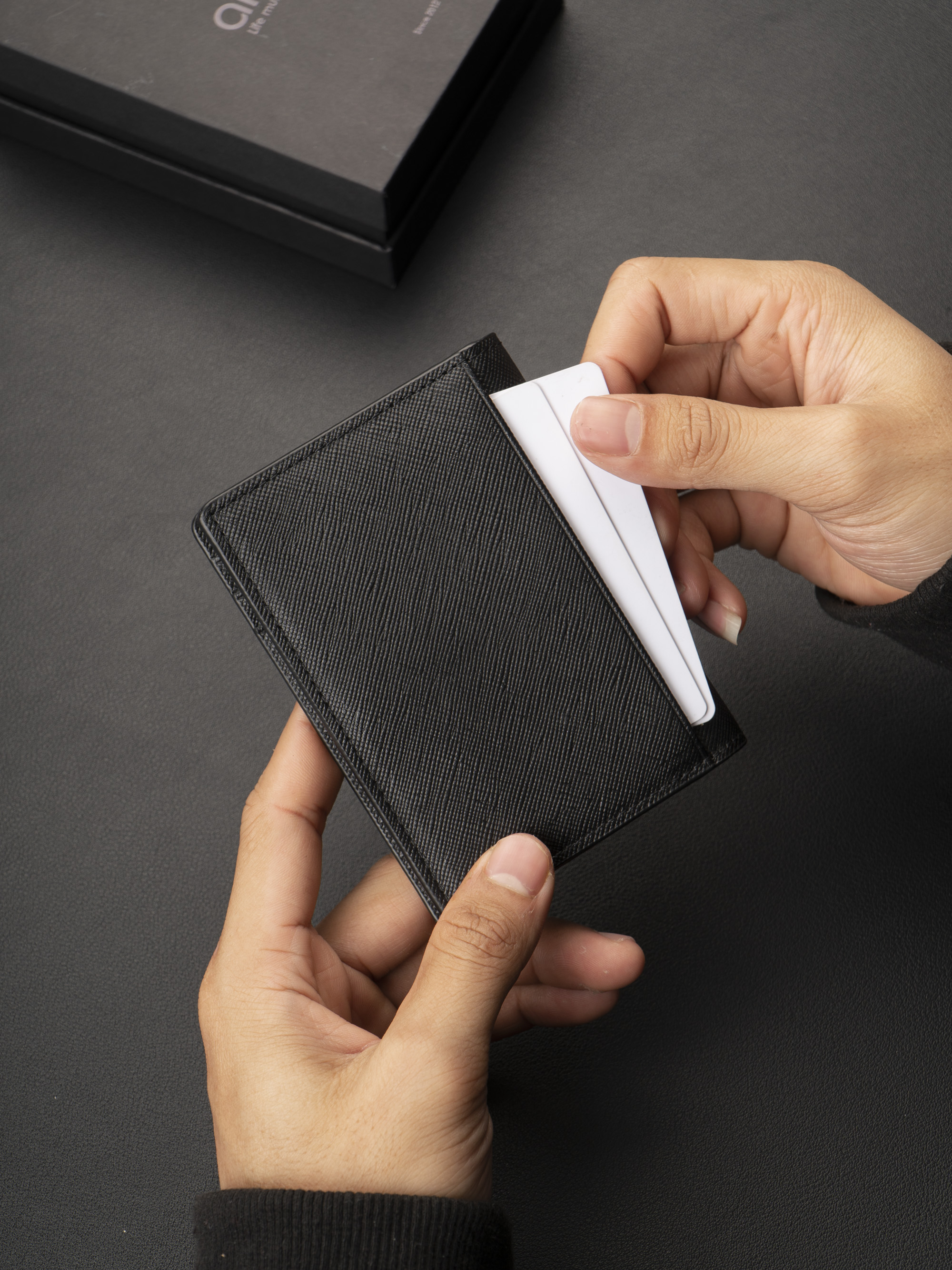 [Khắc Tên] Ví da nam Andras Card Holder mini Slim Mate One cao cấp da bò trơn đựng thẻ - V21