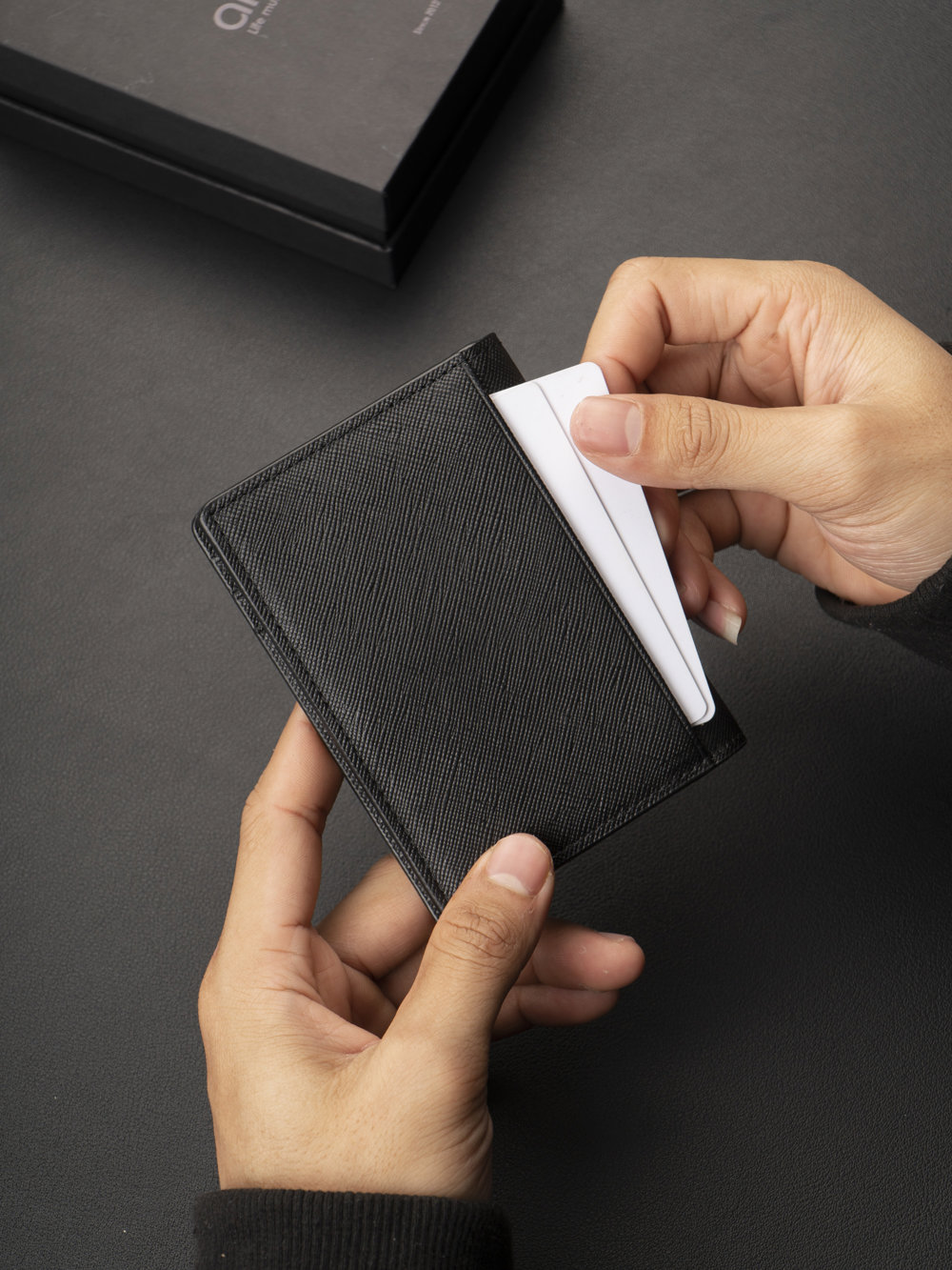 [Khắc Tên] Ví da nam Andras Card Holder mini Slim Mate One cao cấp da bò trơn đựng thẻ - V21