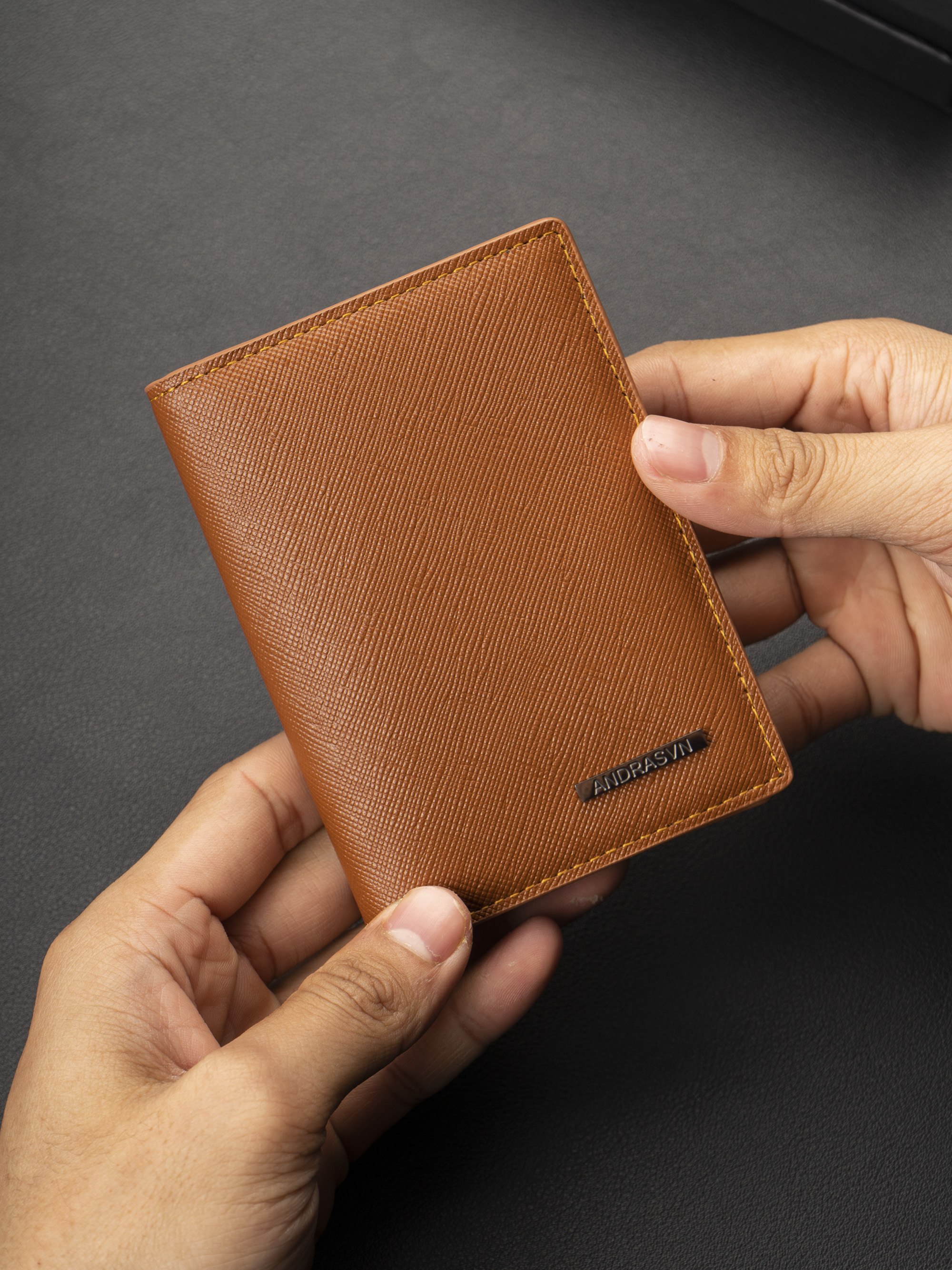 [Khắc Tên] Ví da nam Andras Card Holder mini Slim Mate One cao cấp da bò trơn đựng thẻ - V21