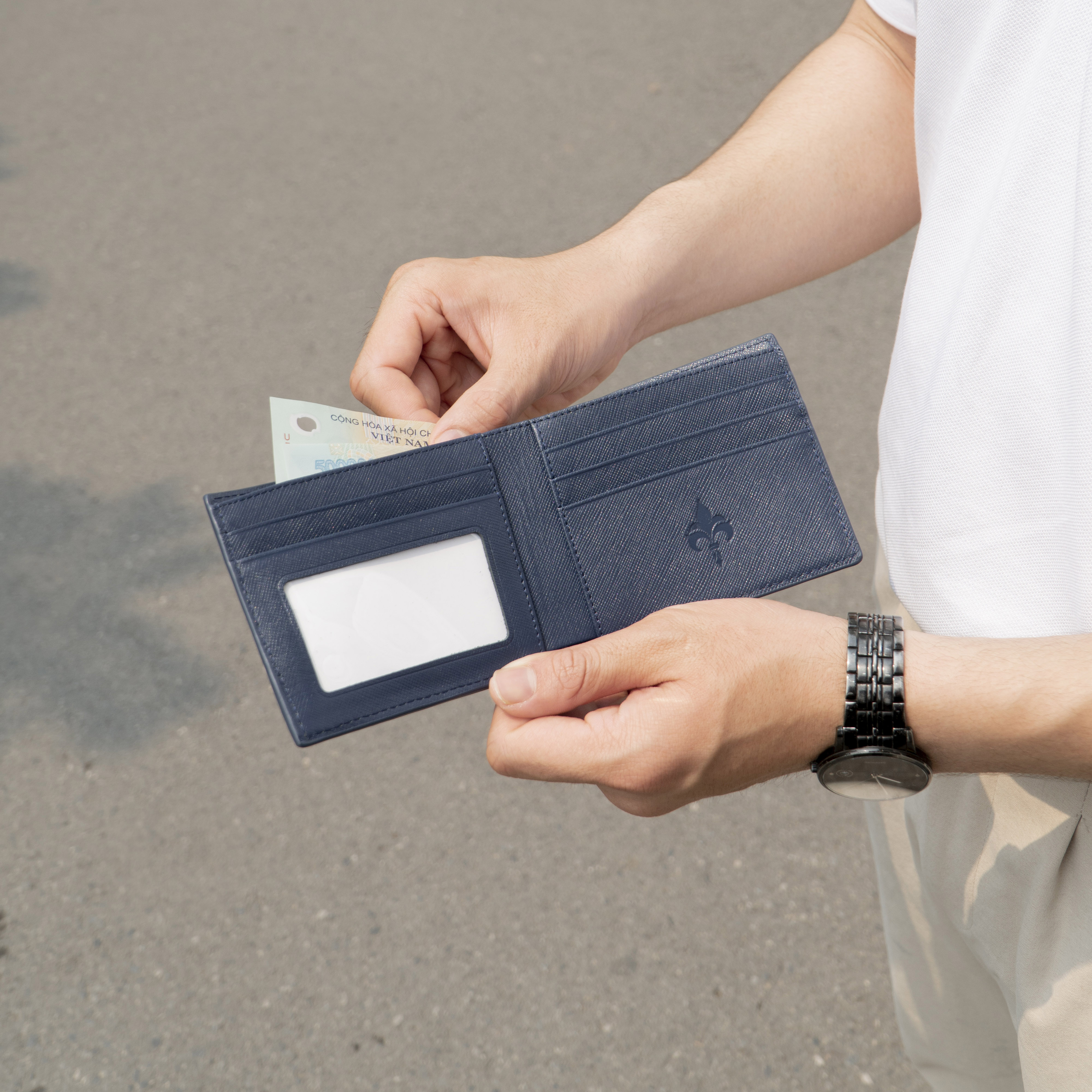 [Khắc Tên] Ví nam gập đôi Combine Wallet da Saffiano bóp nam da thật cao cấp dáng ngang -V13